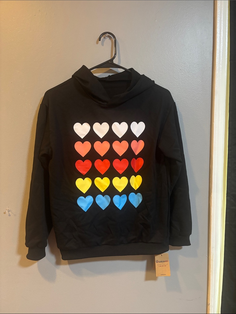 Girls 10Y  Hoodie with Rainbow Heart Grid